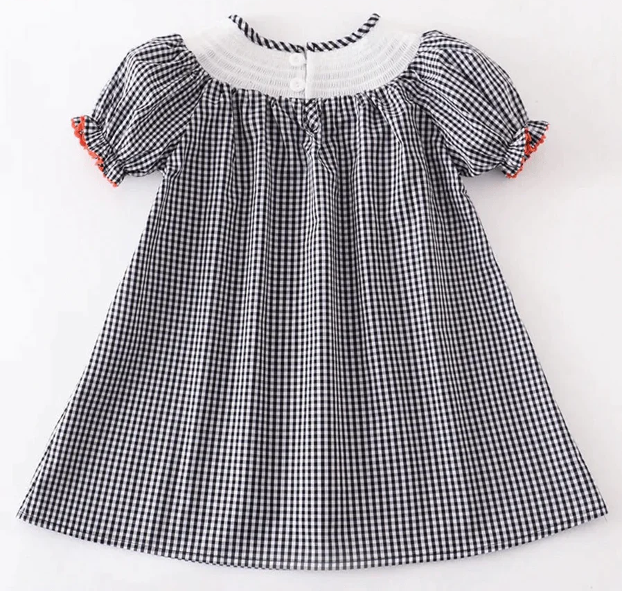 Halloween Smocked Black Checker Dress 7