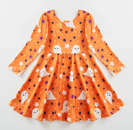Halloween Orange Ghost Dress w/ Hair Bow