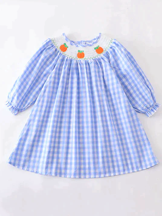 Thanksgiving Smocked Gingham Pumpkin Dress Thanksgiving Smocked Gingham Pumpkin Dress