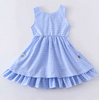 Cute Spring Blue Gingham Layered Ruffle Dress w/ Hair Bow