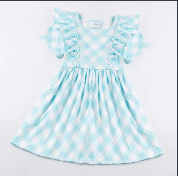 Pastel Blue Gingham Playwear Dress w/ Hair Bow