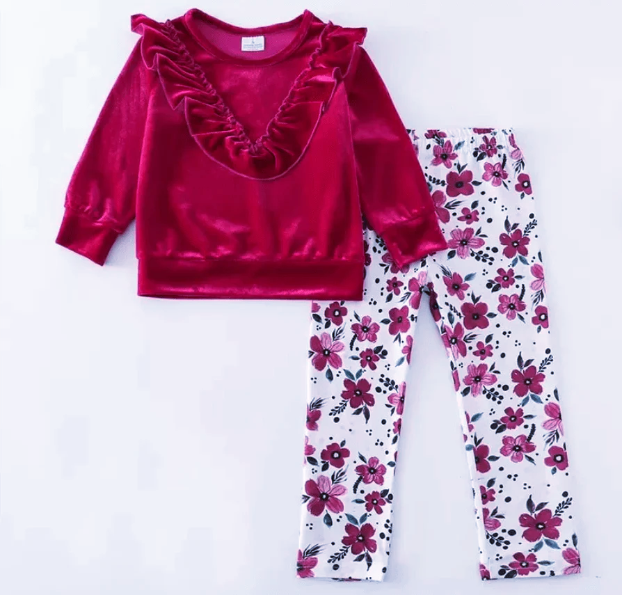 Berry Long Sleeve Velour Outfit