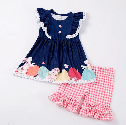 Navy Easter Egg Playwear Outfit w/ Hairbow