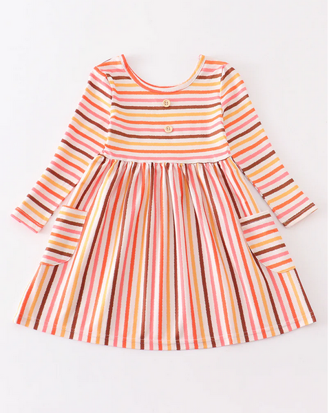 Autumn Stripe Playwear Dress w/ Hair Bow