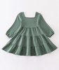 Fall Sage Tiered Playwear Dress w/ Hair Bow