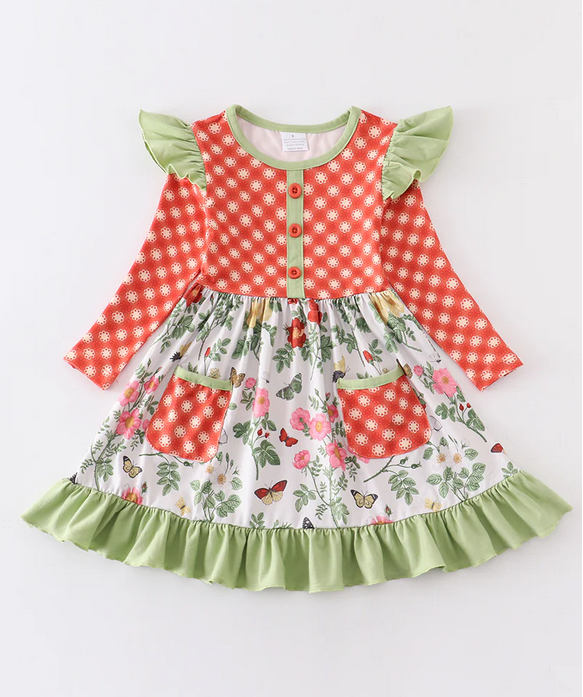 Fall Orange & Sage Butterfly Playwear Dress