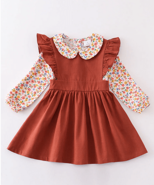 Fall Brown Pinafore & Blouse Set