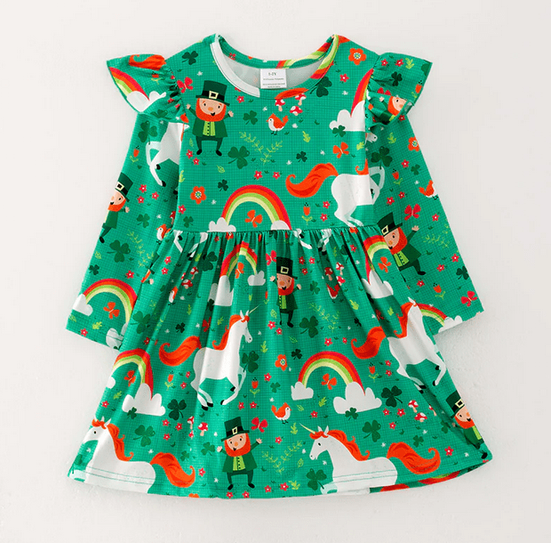 ST. Patricks Day Shamrock Play Wear Dress w/ Hair Bow