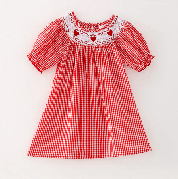 Valentine's Day Embroidered Red Smocked Dress w/ Hair Bow 5 Years Valentine's Day Embroidered Red Smocked Dress w/ Hair Bow 5 Years