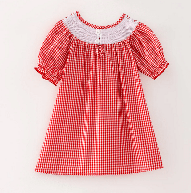 red and white smocked dress Strasburg Children Christmas Smocked Red Girls Dress