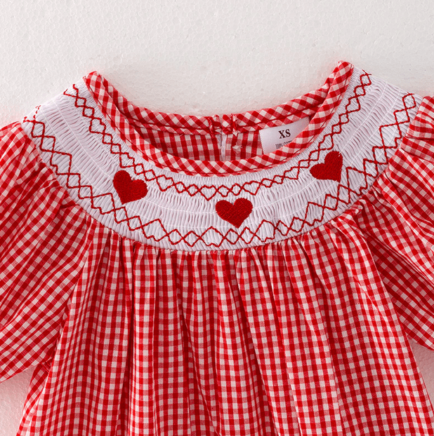 Valentine's Day Embroidered Red Smocked Dress w/ Hair Bow 5 Years Valentine's Day Embroidered Red Smocked Dress w/ Hair Bow 5 Years