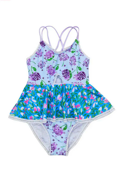 Whimy Blue Flower & Lace 1 pcs Swimsuit