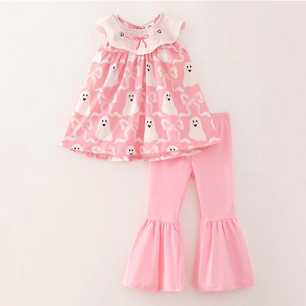 Halloween Embroidered Pink Ghost Outfit