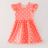 Coral Polka Dot Summer Play Wear Dress / Hair Bow