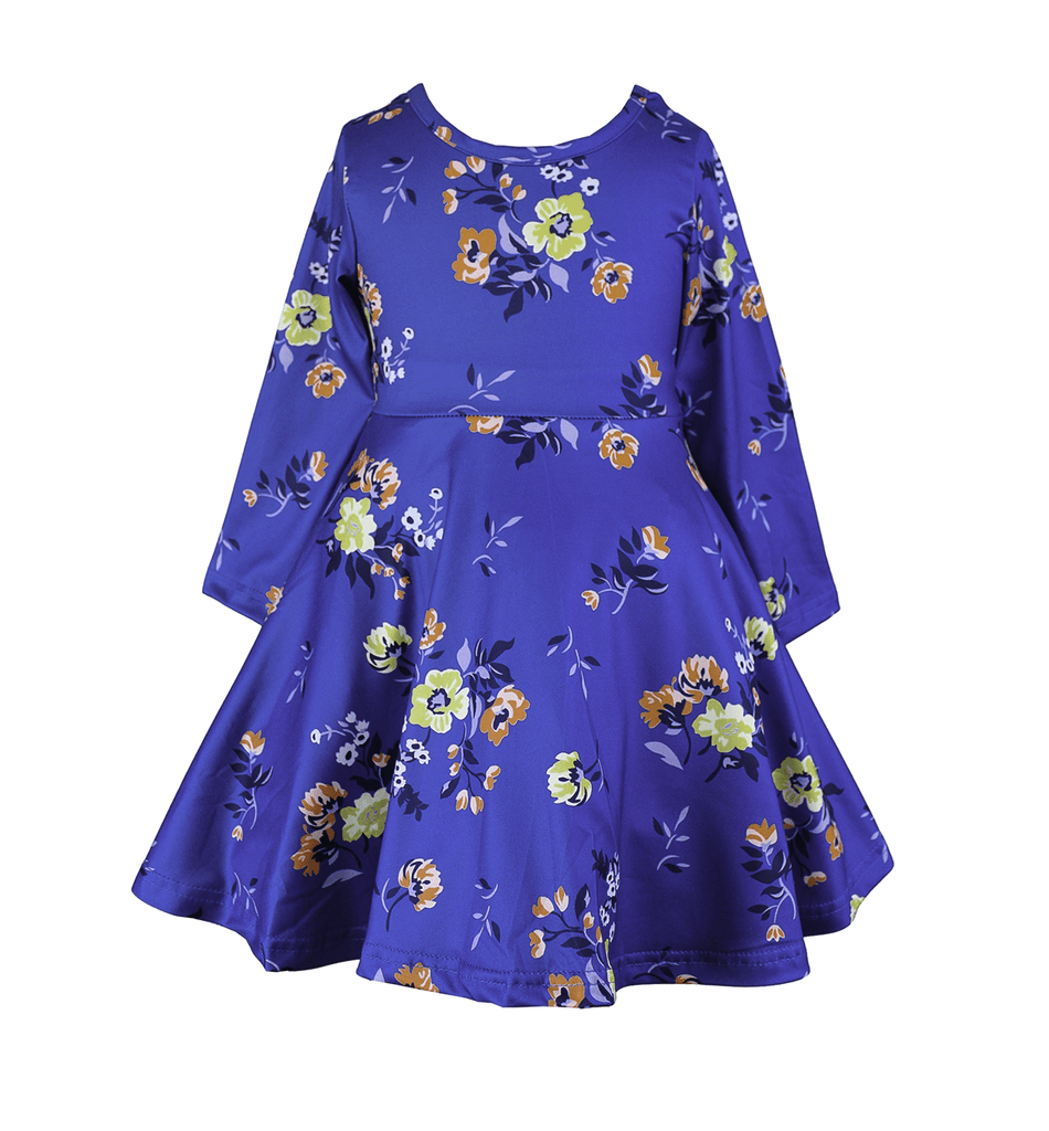 Navy Floral Long Sleeved Fall Dress