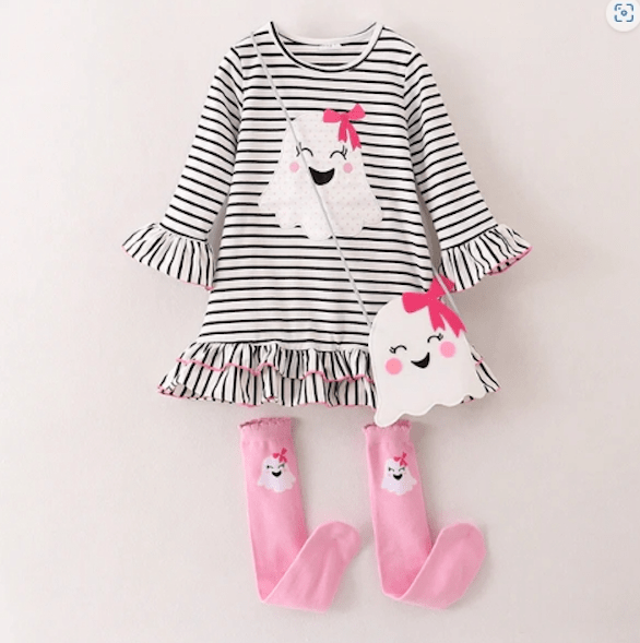 Halloween Ghost Girls Dress Socks & Purse Outfit Set